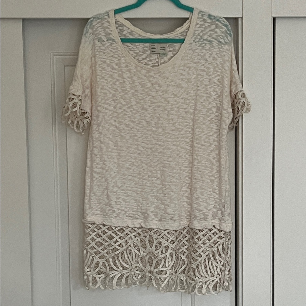 Elegant Cream Lace Trim Anthropologie Top